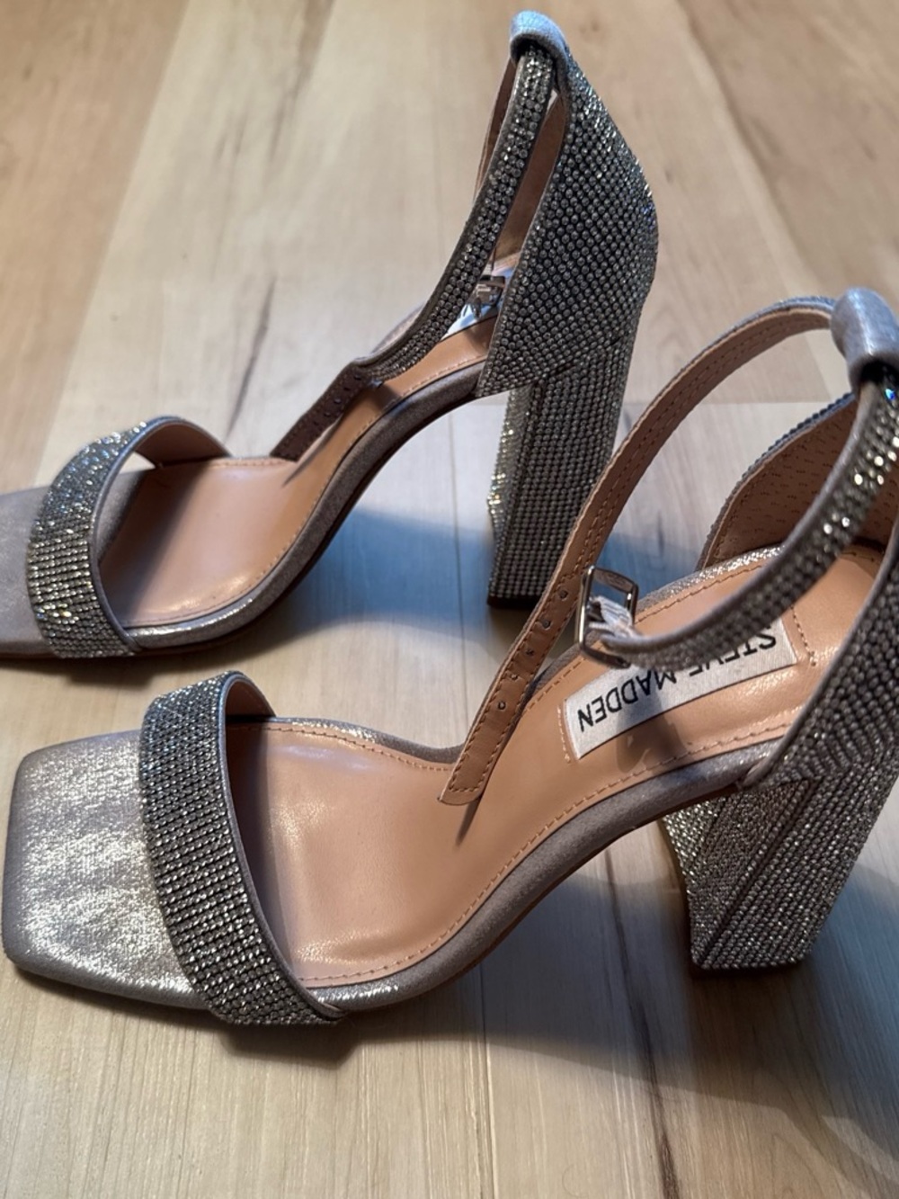Steve Madden Glittered Silver Block Heel Sandals